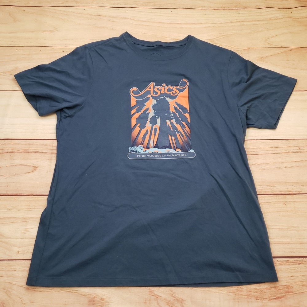 Asics Shirt Mens XL Blue Find Yourself In Nature Outdoor‎ Short Sleeve Running